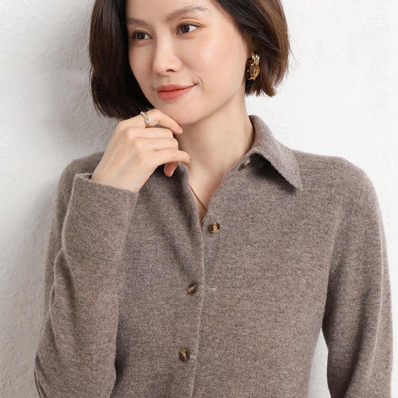 New POLO Collar Shirt for Women, Fashionable Loose Long-sleeved Knitted Cardigan, Temperament Lapel Jacket, Women's Sweater