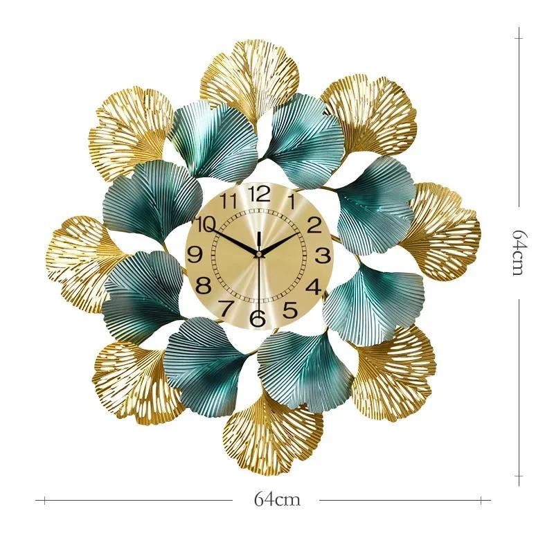 Metal Wall Clock Circular American European Creative Ginkgo Leaf Wall Clock Fashion Living Room Decoration Luxury Art WallL7O9F5