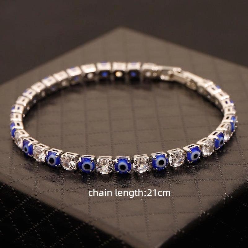 Blaue Böser Blick Verstellbare Zirkonia Tennisarmbänder für Damen Herren Schmuckgeschenke
