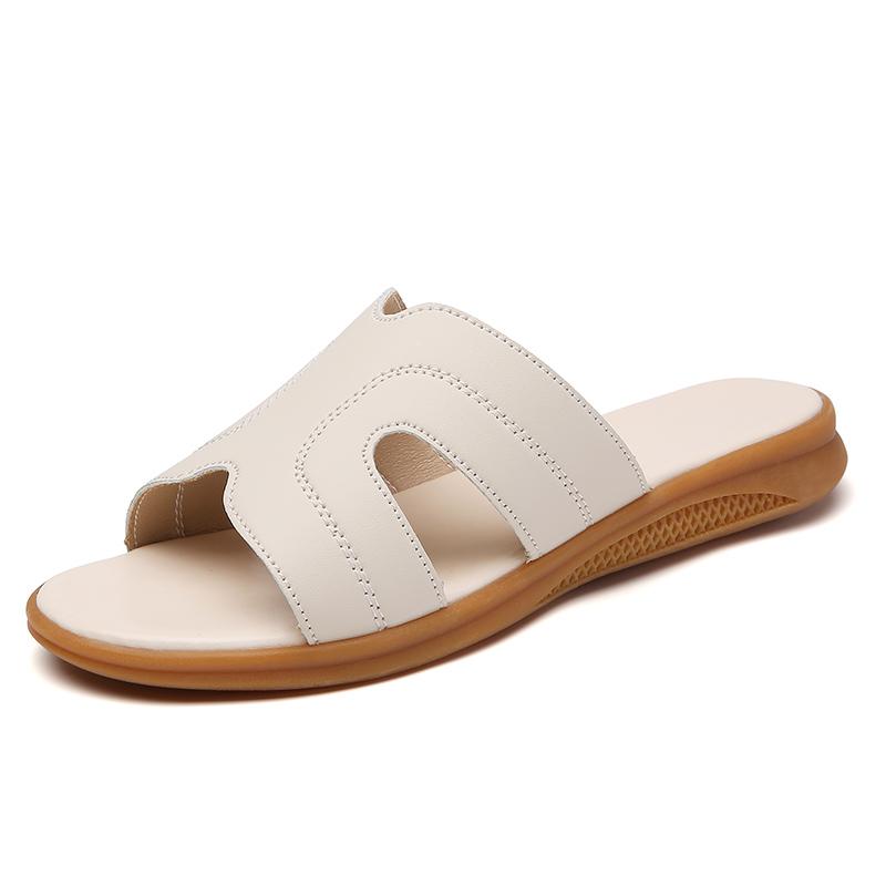 

Летние женские сандалии из натуральной кожи на каждый день простые плоские нескользящие женские сандалии 41 бежевый