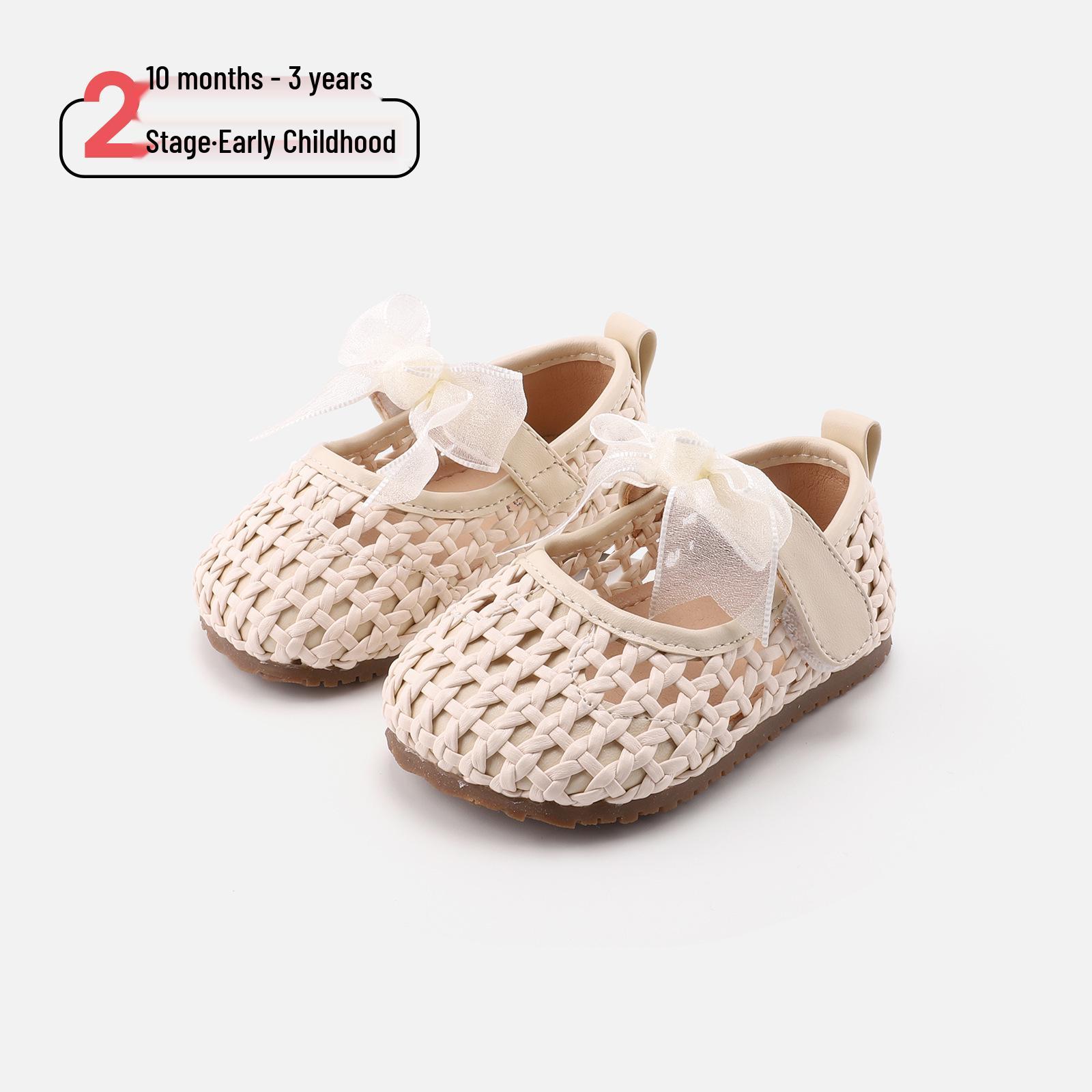 

Spring Lace Bow Non-Slip Soft Bottom Baby Shoes - Girls Princess Style Leather 14.5cm (Size 20) бежевий