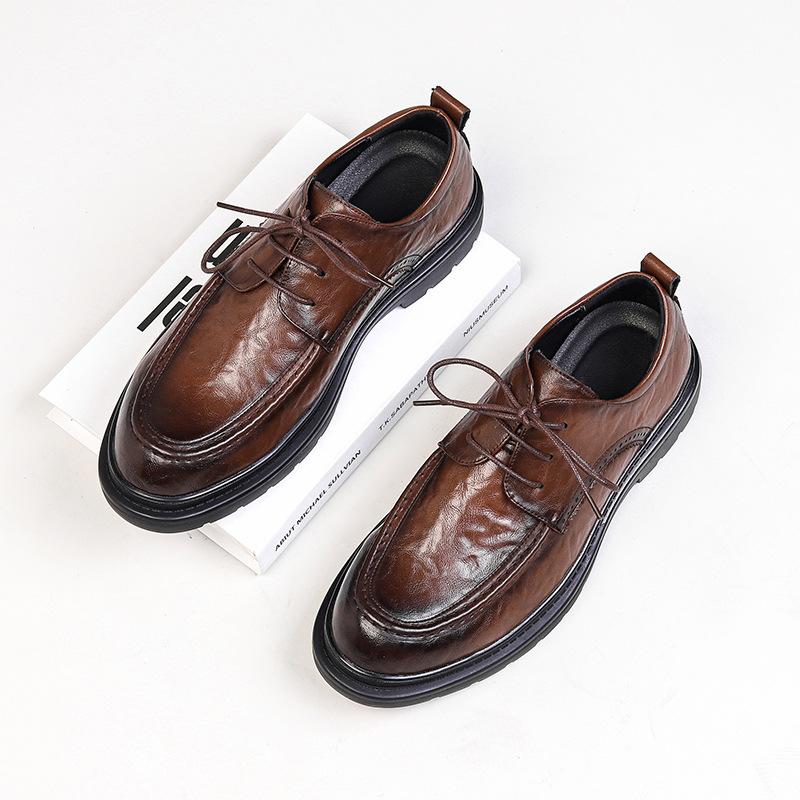 Buty skórzane męskie w stylu brytyjskim, czarne, z dużą głową, codzienne, biznesowe, ślubne, dla pana młodego, skórzane, 99291-W