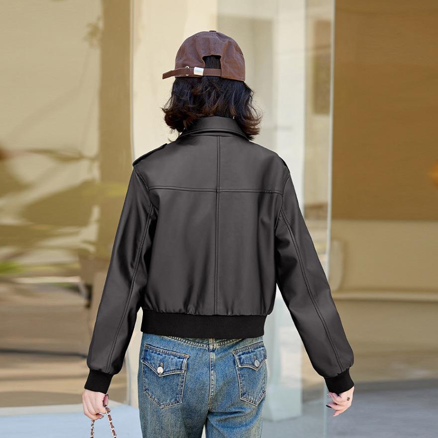 Black Small Leather Jacket Women's Spring and Autumn New Fashion Jacket Casual Design Top Short