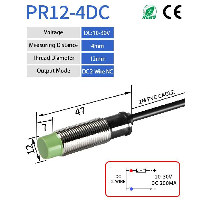 GTRIC PR12 Inductive Proximity Sensor PR12-4DN PR12-4DP M12 Short Type Proximity Switch 4MM Non-Flush 10-30V DC NPN PNP 2M Cable