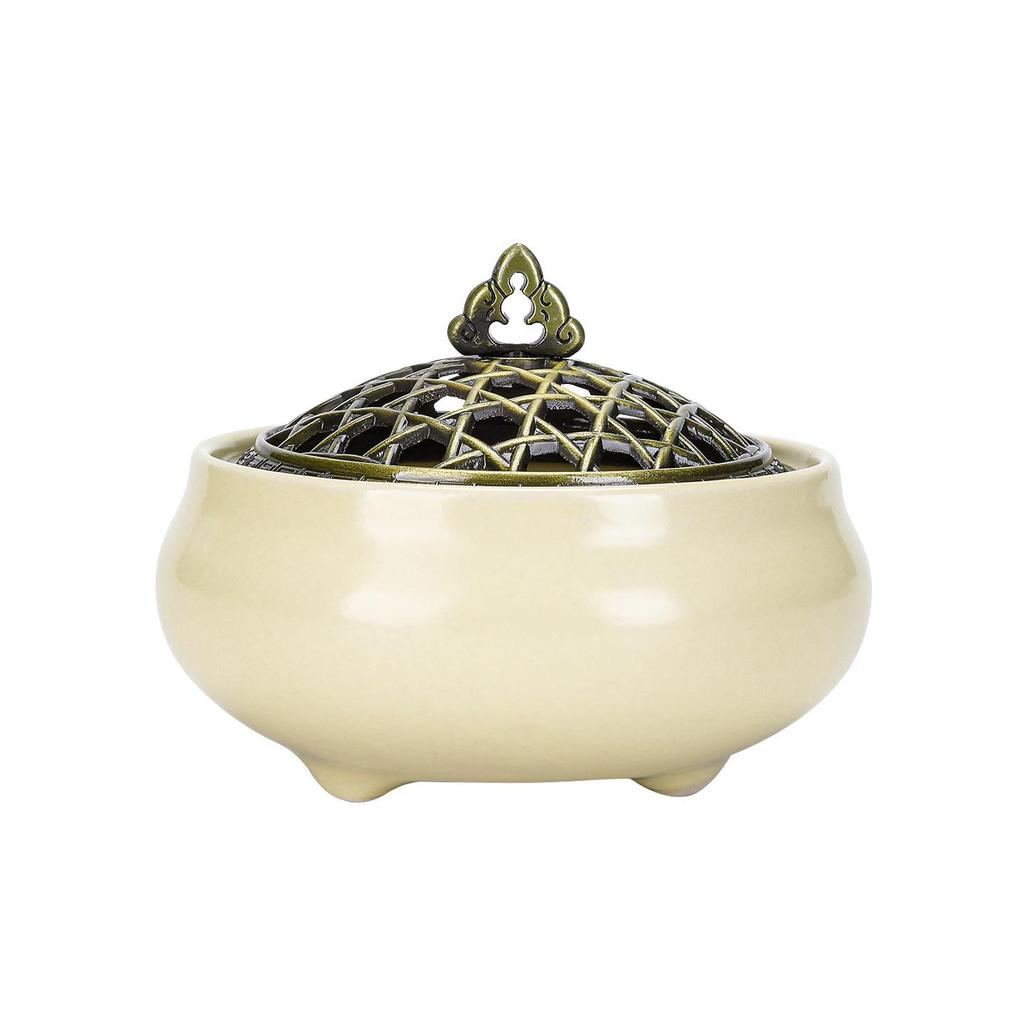 Celadon Ceramic Ice Crack Incense Burner - Three-Legged, Glazed, Anti-Scald Buddhist Home Decor.