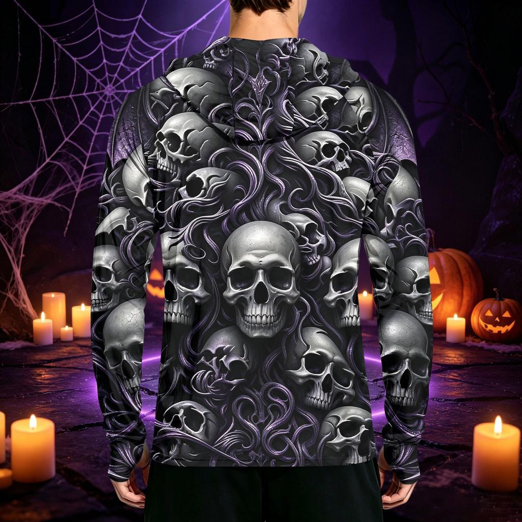 Men's Long Sleeve Hoodie Halloween Print Lightweight Pullover for Casual Wear