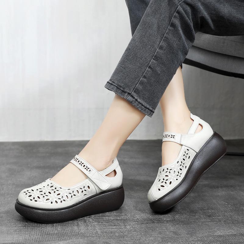 Fashion GKTINOO 2025 Spring Summer Hollow Genuine Leather Shoes Sandals Platform Increase Shoes Wedges High Heels Large Size Women Shoes