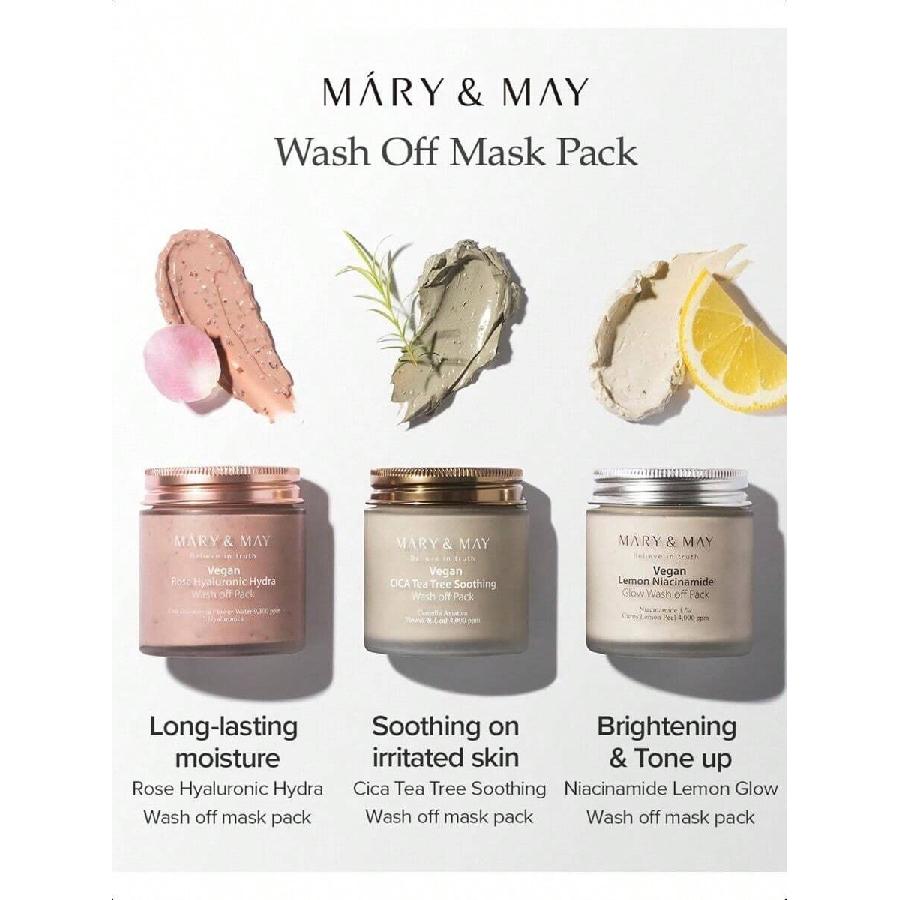 Mary&May Vegan Rose Hyaluronic Hydra Wash Off Mask 30ml Or 125ml - Cream Caly Mask For Moisturizing, Pore Purifying, Skin Softening - Korean Skincare