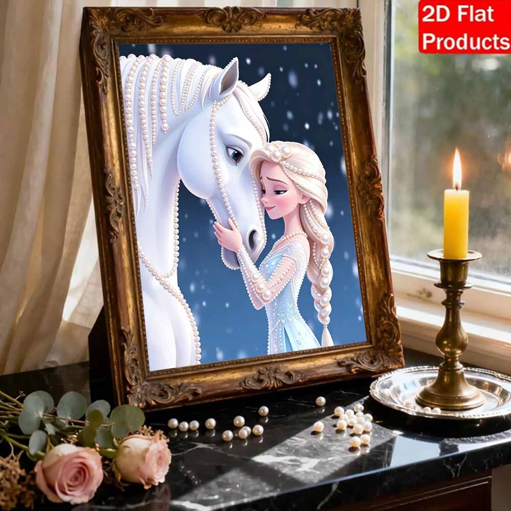 Disney Pearl Painting Frozen Elsa and Her Pony Nook 5D DIY Pearl Picture Crafts for Adults/Beginners Gift Ideas Home Decor
