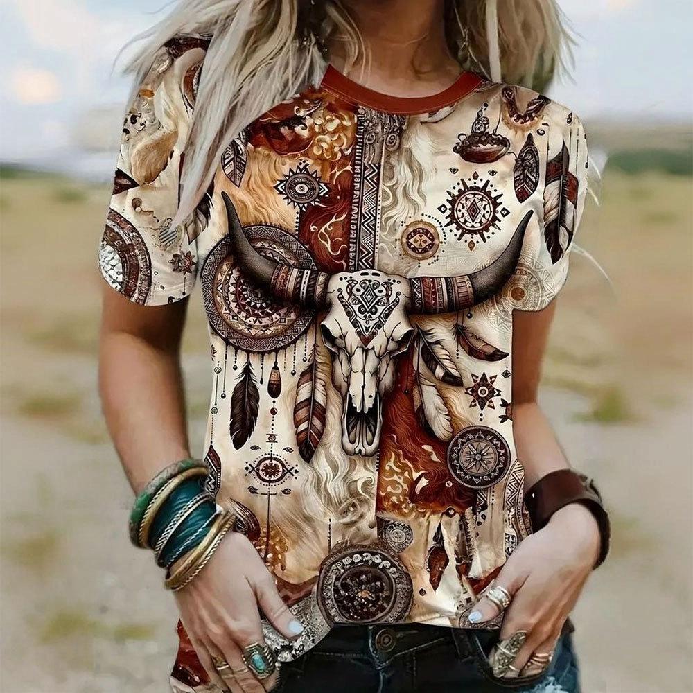 Dámské letní 3D tričko s potiskem s krátkým rukávem Harajuku oblečení Dámské ležérní tričko