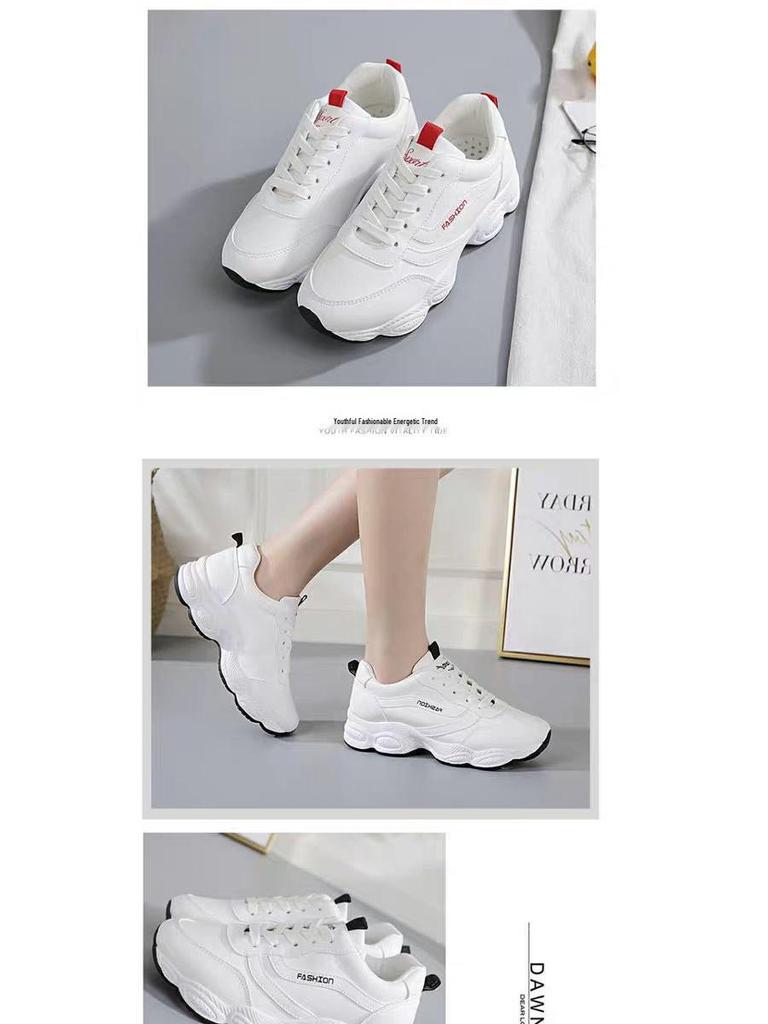 Women's 2025 White Leather Sneakers: Spring & Autumn Thick Sole Versatile Casual Shoes