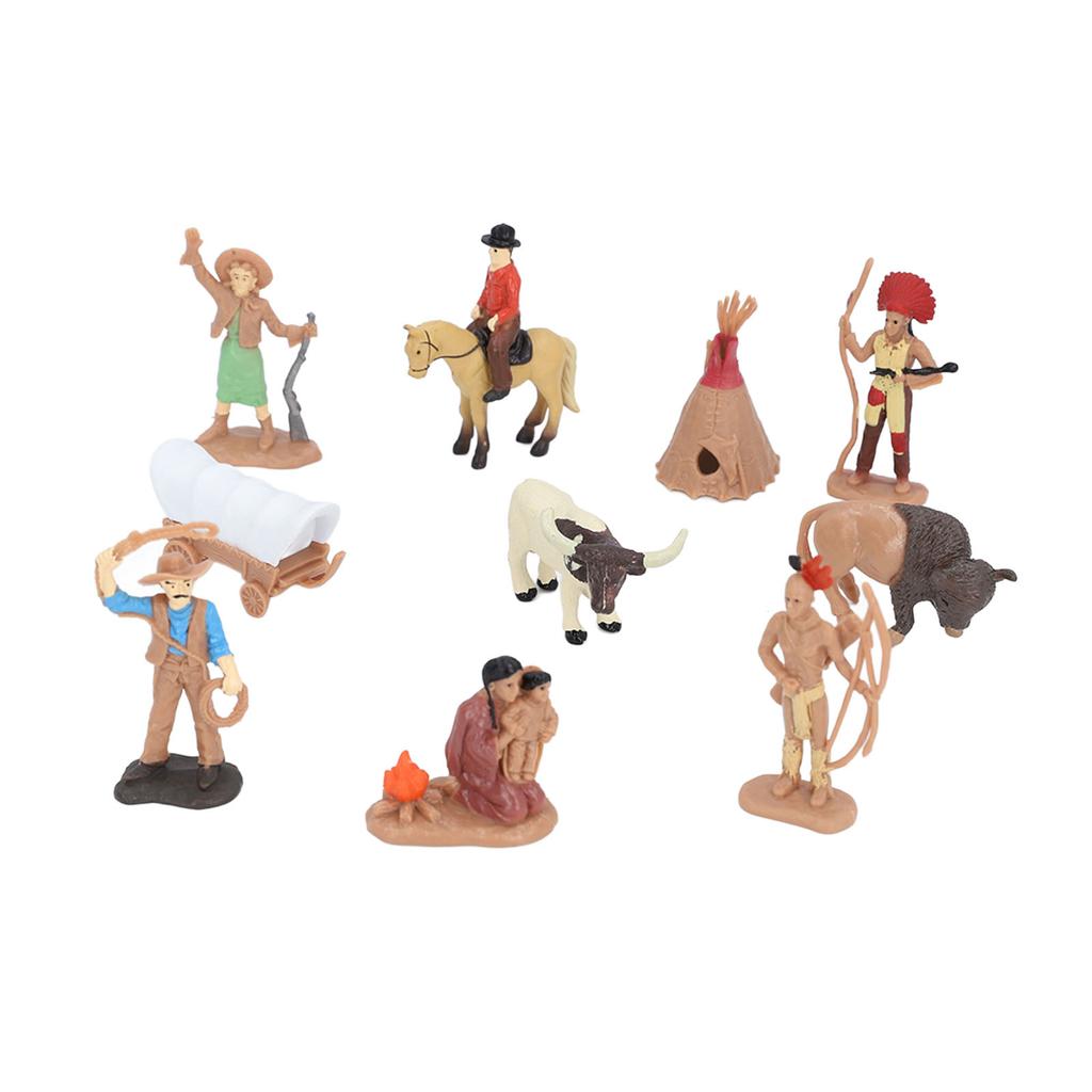 10Pcs Cowboy and Indian Action Figures Strong Durable PVC Rich Details Cowboy Figurines for Kids