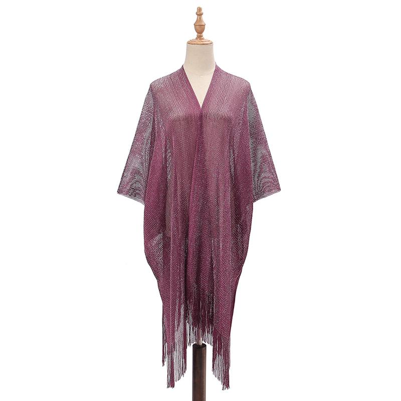 Tassel Gold Bikini Cover Up Sexy Beach Dress Tunics For Women Beachwear Summer Cover-Ups Kaftan Evening Party Knit Long Shawls