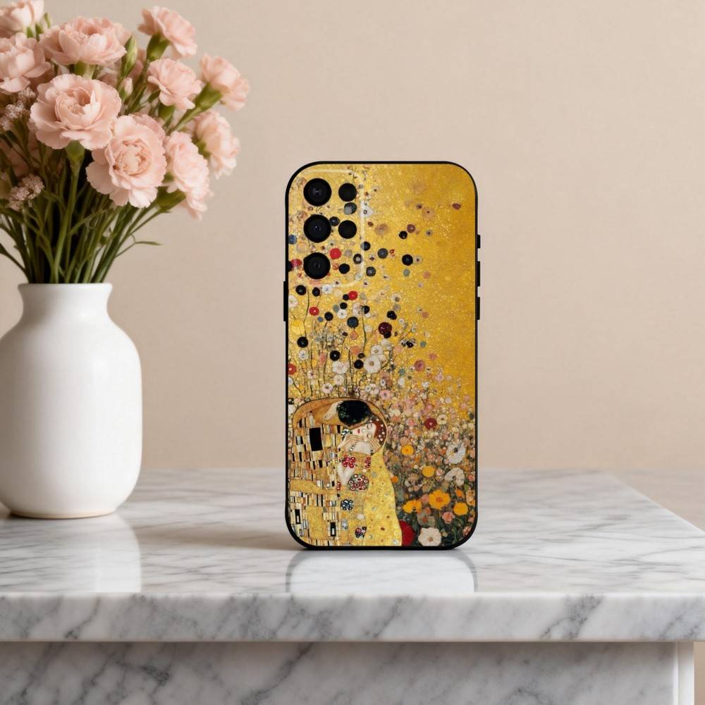 

T-The Kiss Gustav K-Klimt Painting Phone Case For Samsung S25,24,23,22,30,21,10,9,Ultra,Plus,Lite,FE,4,5 G Soft Black Case Samsung S25ULTRA