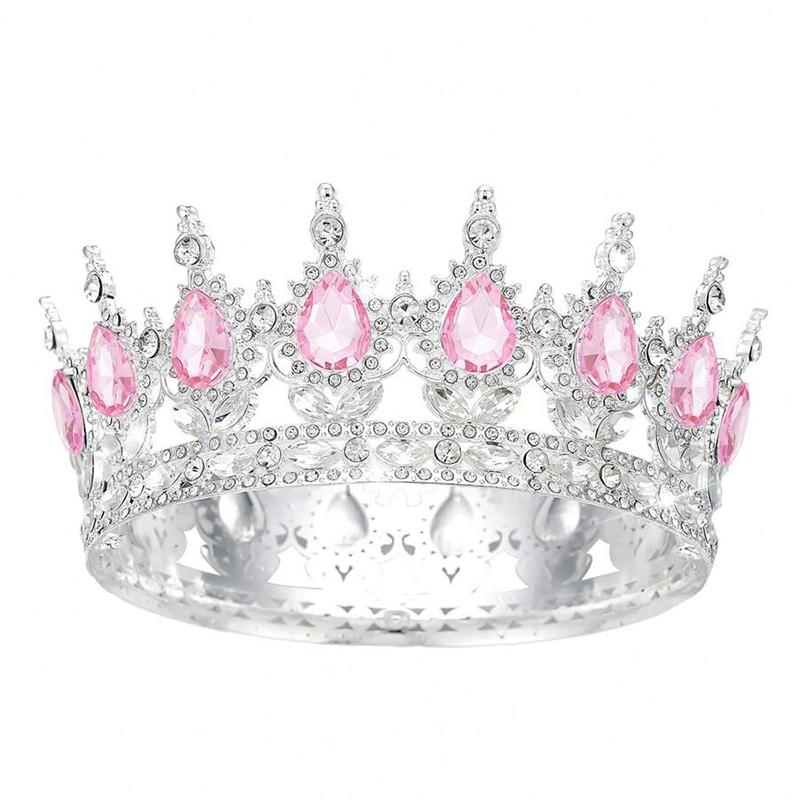 Luxury Color Baroque Queen Crown Colorful Sparkly Rhinestone Wedding Crown Bride Princess Full Round Tiaras Headband Headpieces