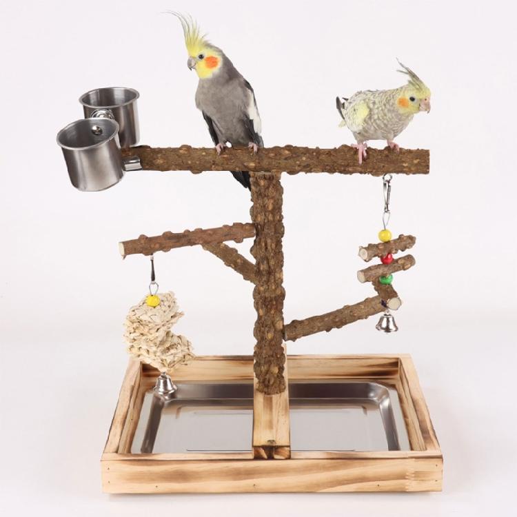Pet Bird Cage Perch Stand Swing Parrots Swing Gym Toy with Tray+Food Cups