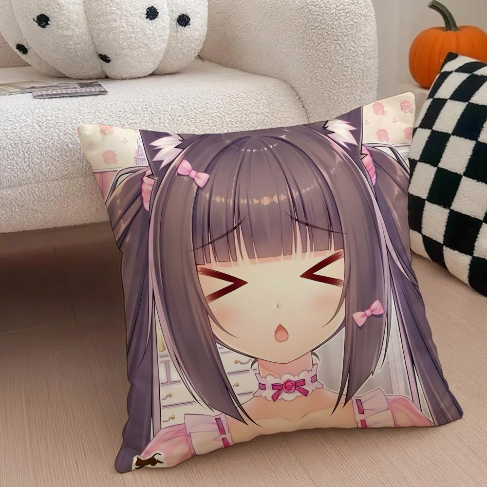 Cute Japanese Visual Novel Anime NNekopara Cushion Cover Throw Pillow Cover Hidden Button Durable Polyester Chair Cushion