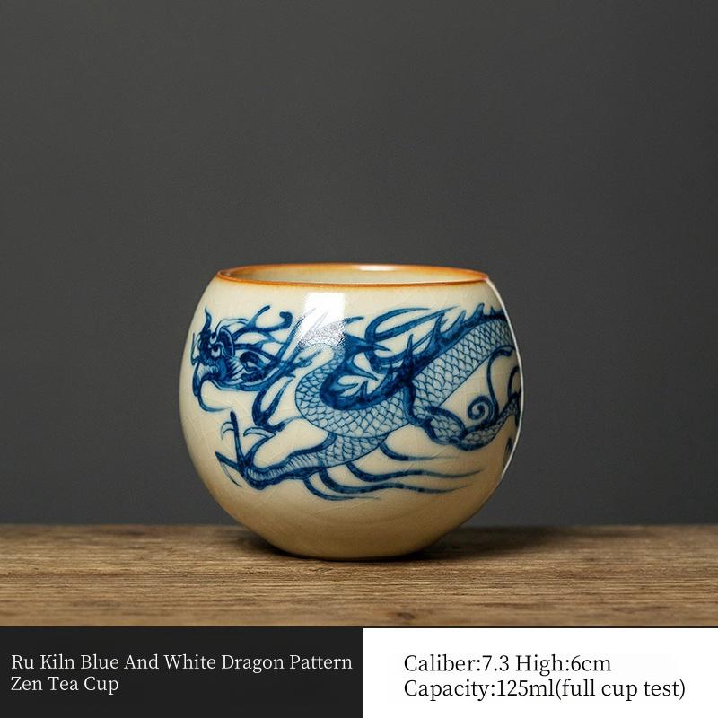 

125ml Ru Kiln Blue And White Dragon Pattern Zen Silence Cup Tea Cup Master Cup Ceramic Home High-End Tea Cup Kung Fu Tea Set 200ml