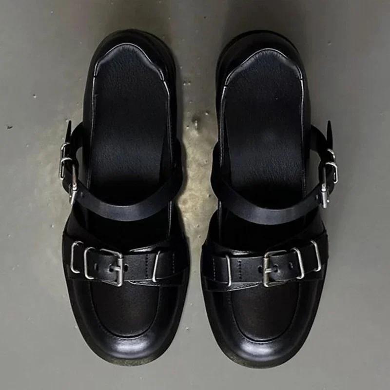 

Модная массивная обувь Мэри Джейн, дизайнерские неглубокие сандалии на среднем каблуке, тренд 2025, новая весенняя обувь для платья, туфли-лодочки Mujer Zapatos 35 чёрный