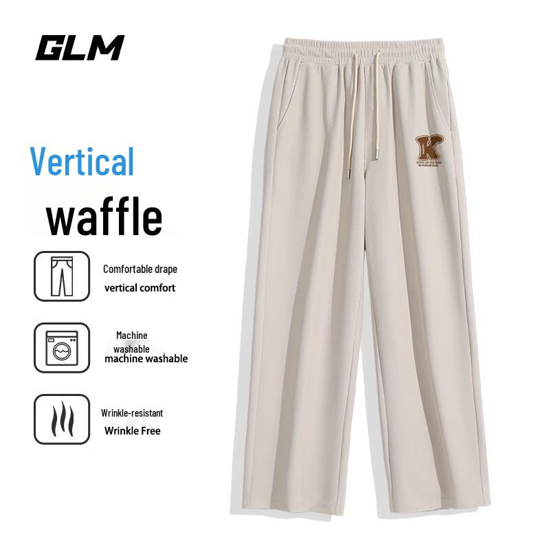 GLM Waffle-Knit Loose Straight Wide-Leg Casual Sports Pants