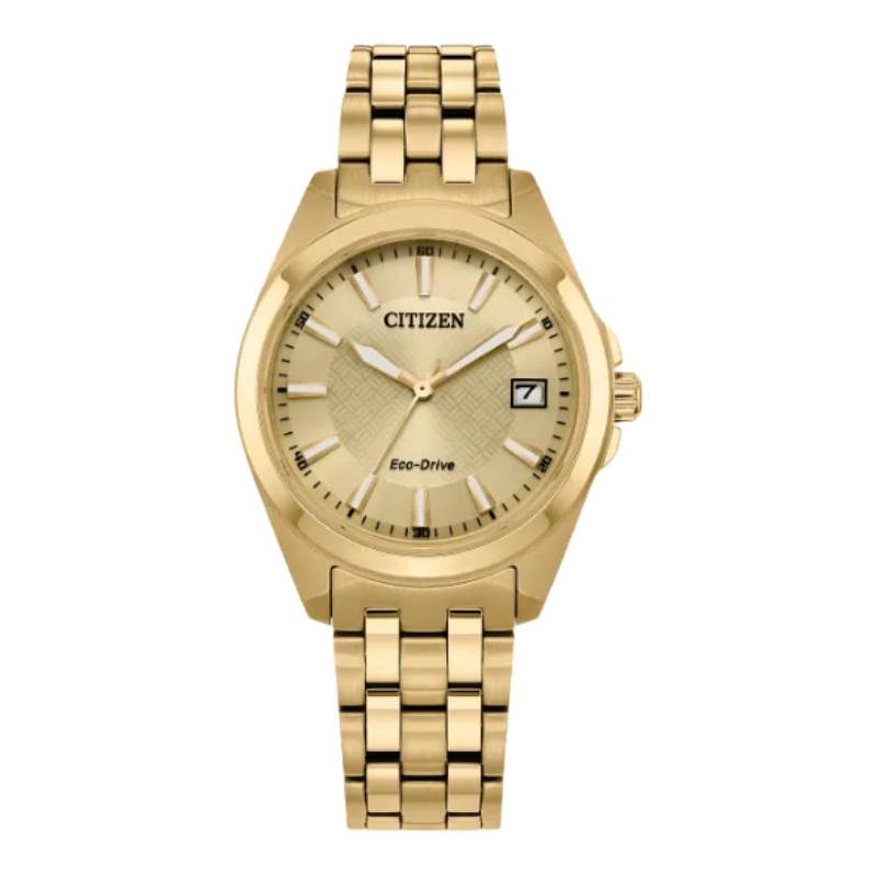 

CITIZEN series 100 meters waterproof solar Quartz Steel Strap 33mm women s watch gold dial EO1222-50P синій