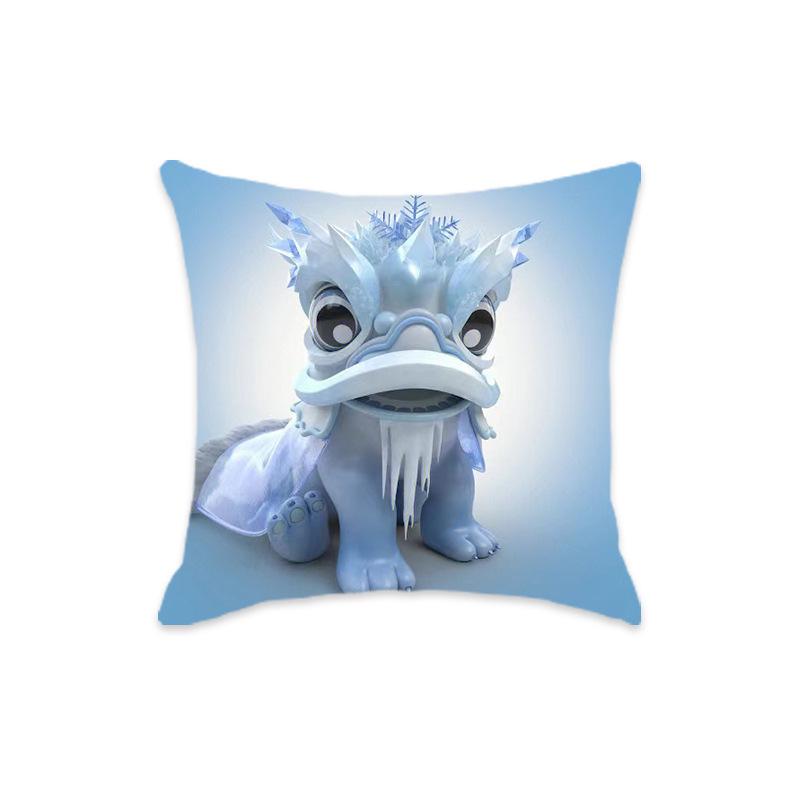 New Chinese Style Mythical Beast Lion Pillowcase - Festive Cartoon Home Decor Cushion for Sofa and Bed.