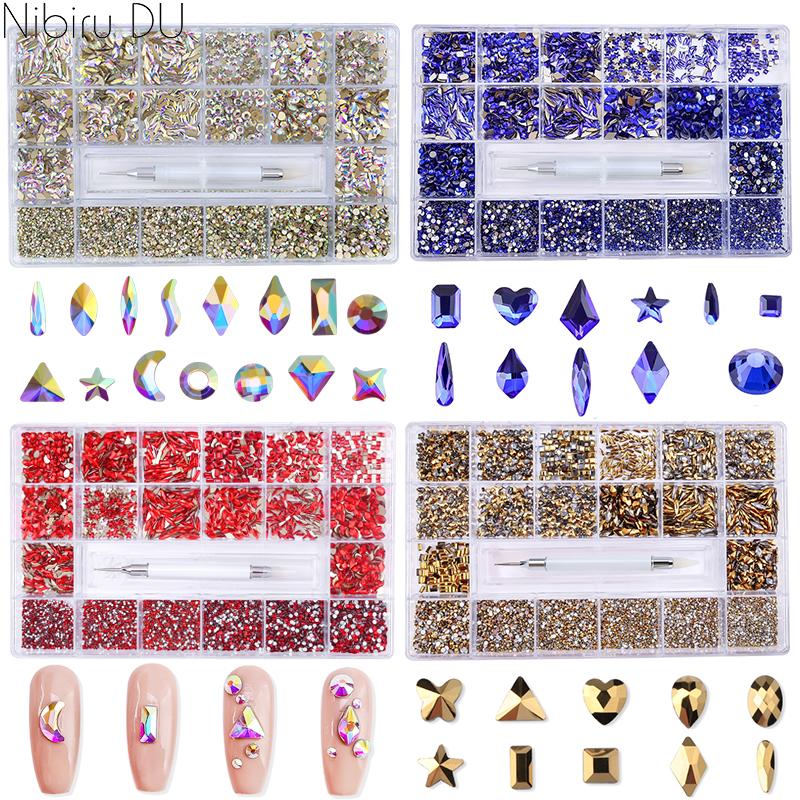 

Супер набор, 10040 шт., многоразмерные стразы для ногтей с кристаллами AB, дрель-ручка различных форм, 3D украшения для ногтей, аксессуары SS4-12