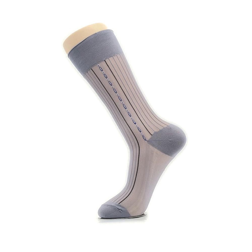 Men Middle Tube Thin Silk Socks Elegant Business Dress Crew Socks Nylon Breathable Hosiery Striped Jacquard Loose Casual Socks