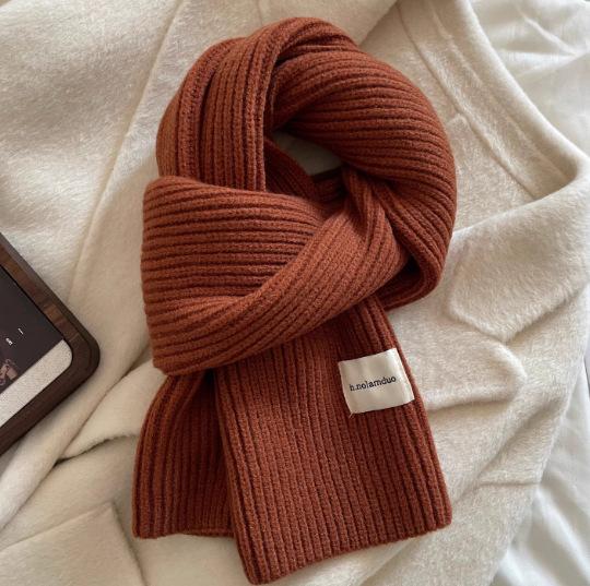 Autumn and Winter New Korean Version Versatile Lock Edge Korean Knitted Gray Scarf Women's Knitted Warm Neck Scarf