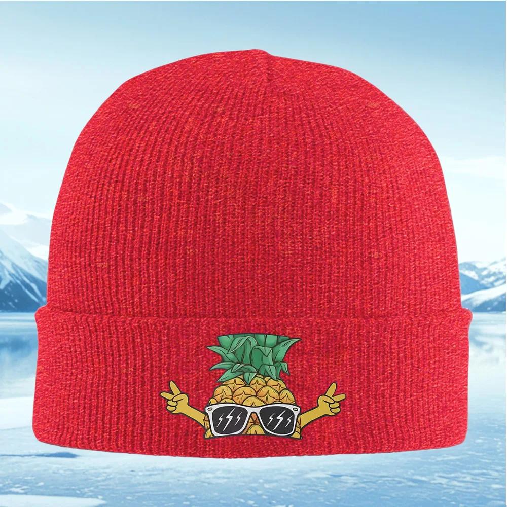 Cool pineapple hands up sunglasses fun Unisex Women Unisex Knitted Hat Beanie Pullover Cap Winter Thermal Warm Christmas Outdoor Cy