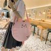 2025 New Leisure Fashion Embroidered Large Capacity Shoulder Bag Cute Cartoon Cat Commuter Canvas Small Round Bag
