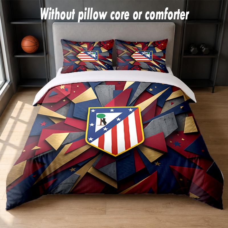 Set Biancheria da Letto Design Atletico Madrid 1 Copripiumino + 2 Federe Morbido Traspirante Biancheria da Letto per la Casa
