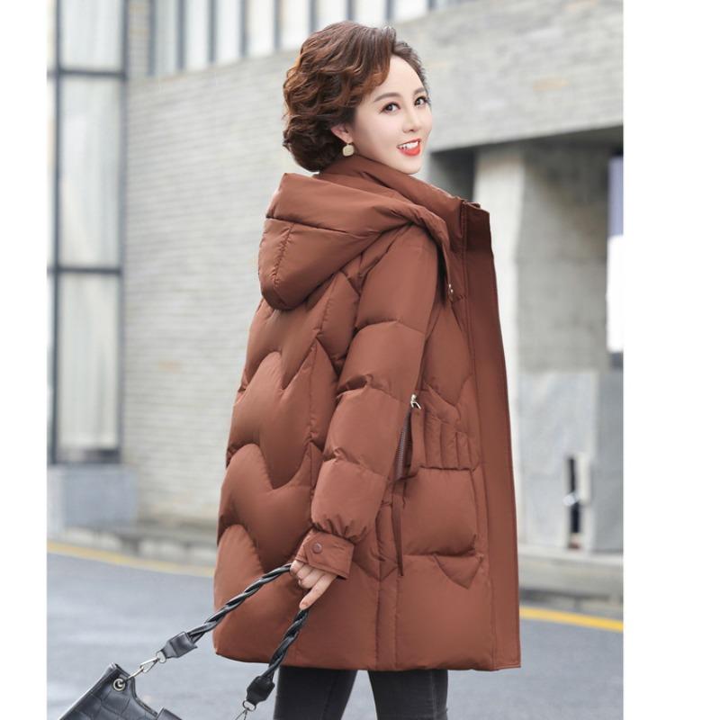 Mom winter down jacket medium and long thickened hooded jacket large size winter middle-aged women warm fashion padded jacket