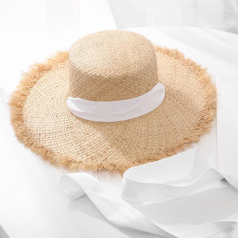 Big Brimmed Seaside Sun Hat Summer Sun Protection Beach Vacation Beach Hat Small Fresh Strap Lafite Straw Hat Female Summer