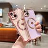 For iPhone 15 Magnetic Case Heart Pattern Electroplating TPU Phone Cover