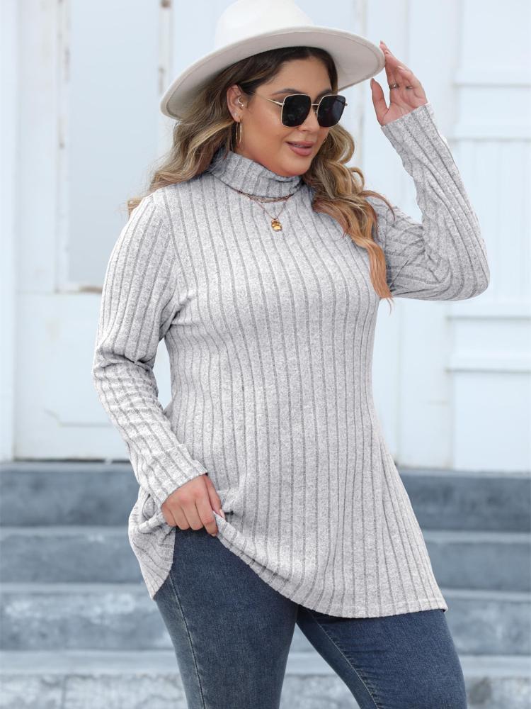 Casual Side Split Knit Long T-Shirt Women Spring Turtleneck Long Sleeve Y2K Tops Female Simple Design Vintage Streetwear Tee 2024