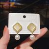 Opal Crystal Square Rhombus Round Imitation Pearl Drop Earring for Women New Simple Geometry Zircon Girlfriend Gift