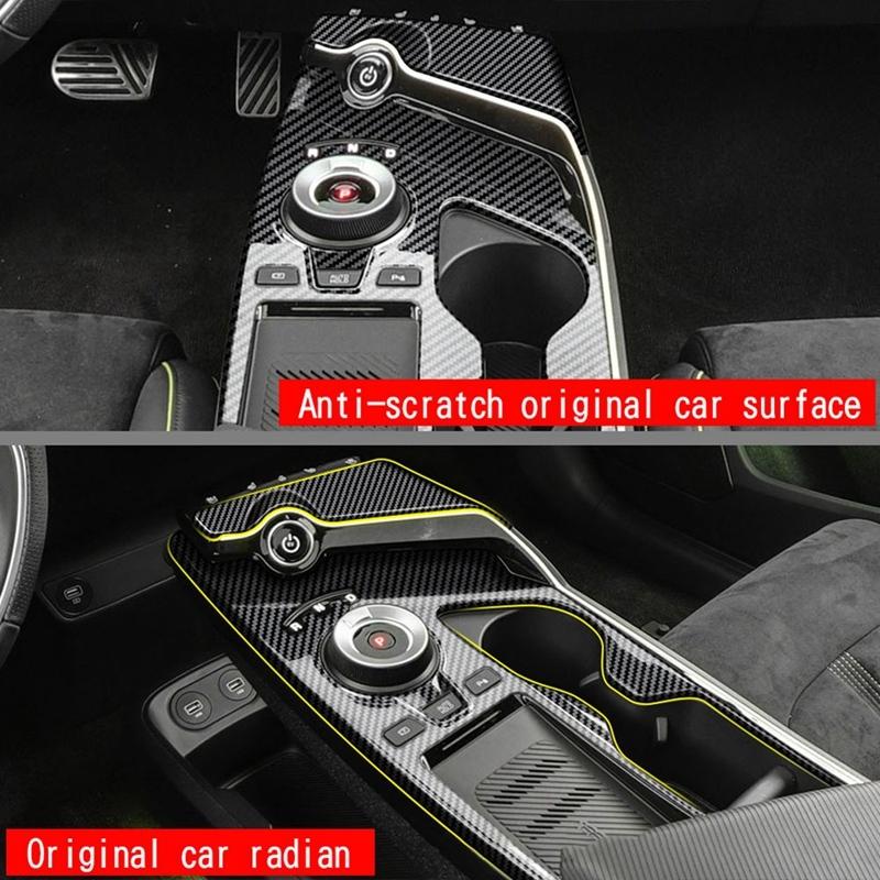 2Pcs Car Carbon Fiber Center Console Gear Shift Panel Water Cup Holder Decoration Cover Trim For KIA EV6 2021 2022 LHD