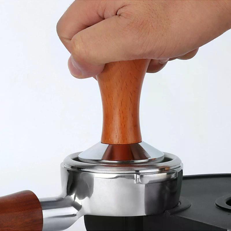 49/51/53/58MM Wood Coffee Tamper Internal Spring Balanced Force Coffee Hammer Stainless Steel Base Barista Tools
