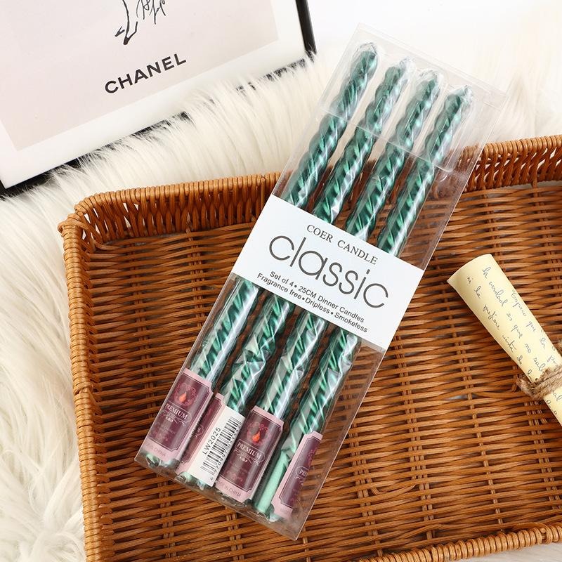 European Long Pole Colored Threaded Candlestick Candles, Romantic Candlelight Dinner Decoration Wedding Birthday Chinese Valentine's Day