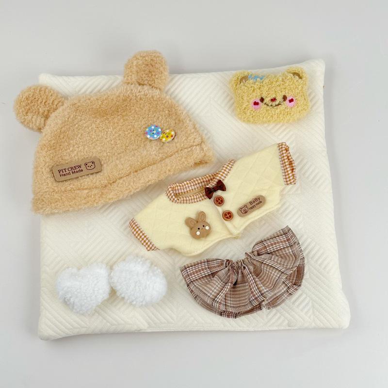 20cm Cute Cotton Plush Girl Doll with Bear Toast Outfit - Adorable and Original