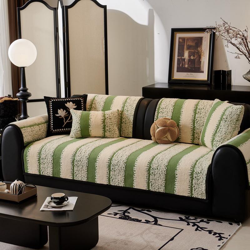 Sofa Cushion  New Thousand Bird Grid Thickened Plush Seat Cushion High-end Non-slip Leather Sofa Cover Winter Cover