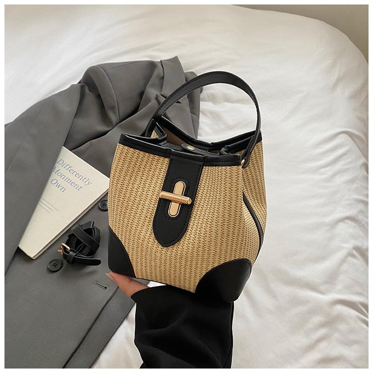 Summer contrasting color small bag women's 2025 new foreign style fashion messenger bag high value casual shoulder bucket bag