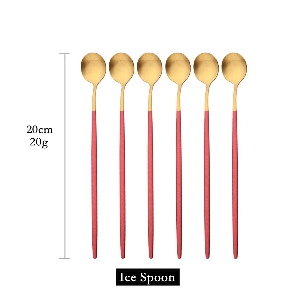 6pcs/set Long Handled Stainless Steel Coffee Spoon Ice Cream Dessert Tea Spoon Mixing Stirring Cooking Long Handle Spoon Tableware