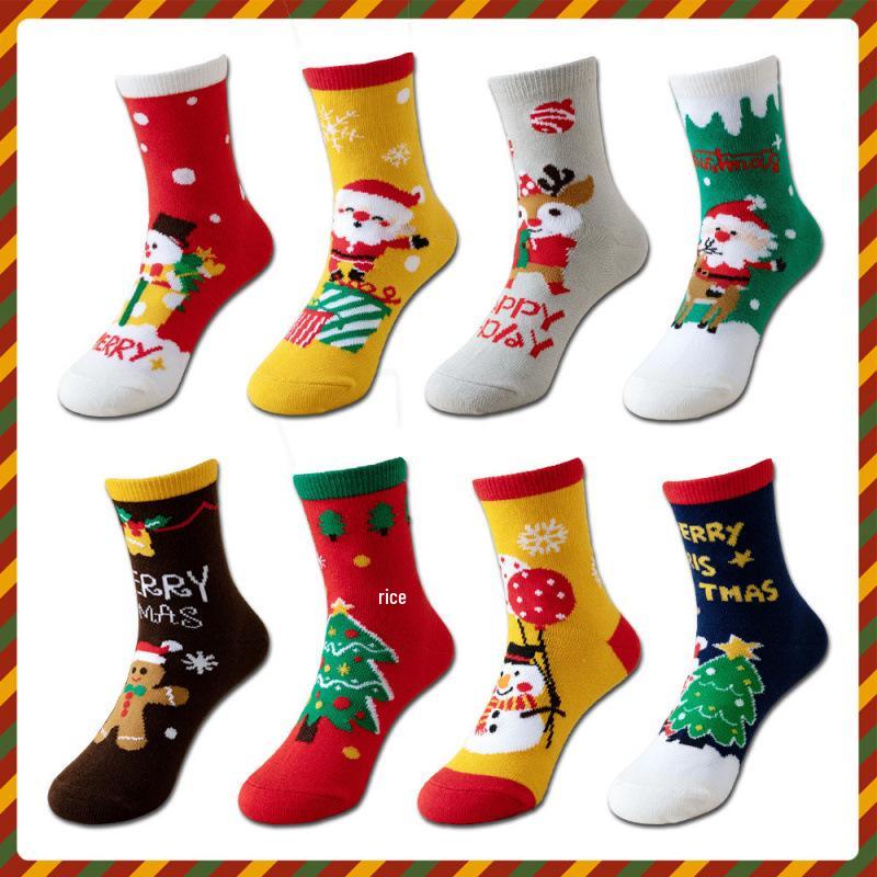 Chaussettes de Noël rouges pour enfants - Chaussettes mi-mollet pour garçons et filles