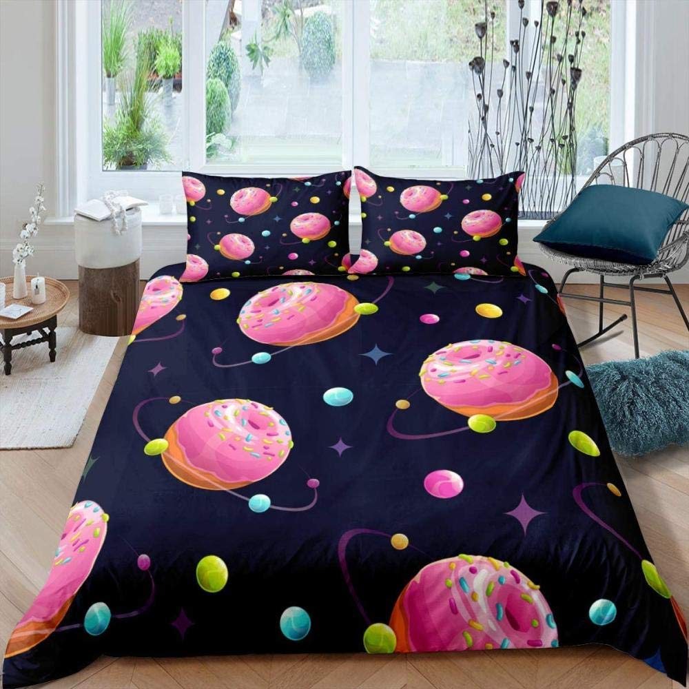 Donut Comforter Cover Dessert Duvet Cover Set Food Theme Quilt Cover Colorful Print Bedding Set For Child Boy Girl Bedroom Decor