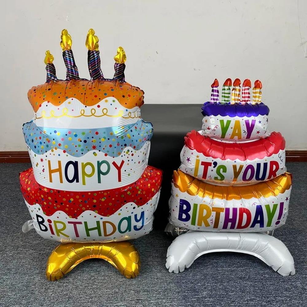 Stand Cake Balloons Large Happy Birthday Balloon New Aluminum Film Balloon  Background Decoration