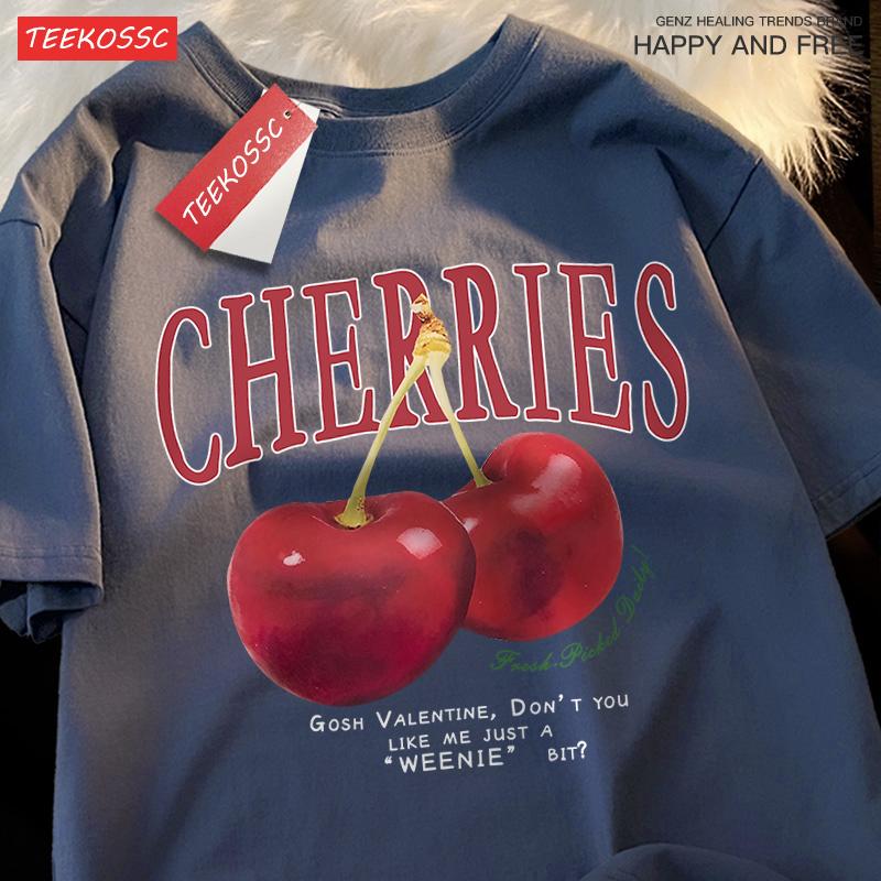 

Cherries Fashionable Fruits Men Women Clothes Pattern O-Neck Clothing Pattern Loose Tops Simplicity Crewneck Couple T Shirts S