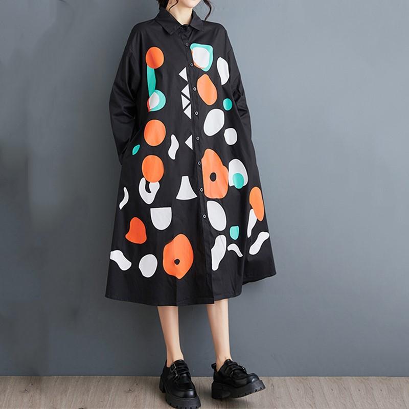 Long sleeve Plus size Cotton vintage new in dresses for women casual loose spring autumn Shirt dress