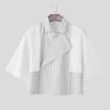 INCERUN Summer Men Lapel Neck Short Sleeve Striped Splicing Casual Short Cropped Shirts